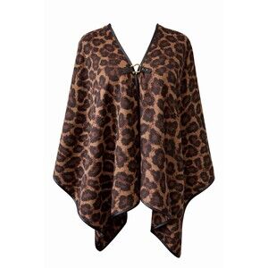 Marc New York Women's Leopard Print One Size Leather Closure Poncho Cape Classic